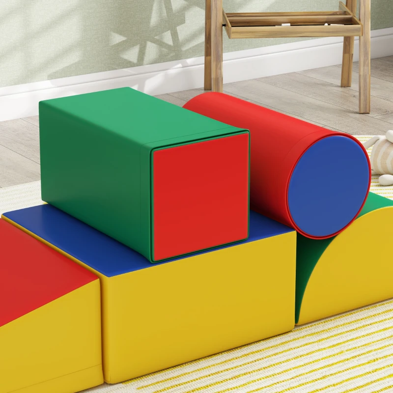 HOMCOM Set Costruzioni Morbide per Bimbi 1-3 Anni con 5 Blocchi Colorati, in Finta Pelle e Schiuma, Multicolore