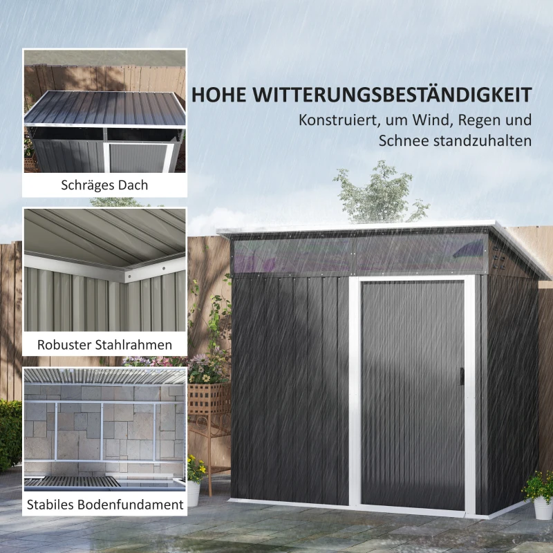 Outsunny Tuinschuur, Gereedschapsschuur met Vensters, Ventilatieopeningen, Schuifdeur, Waterdicht Staal, Weerbestendig, Donkergrijs