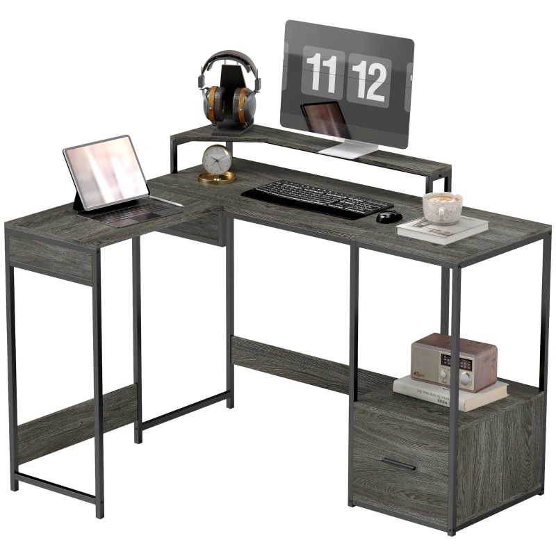 HOMCOM Industrial 'L' Shaped Multi-Work Desk - Charcoal Grey