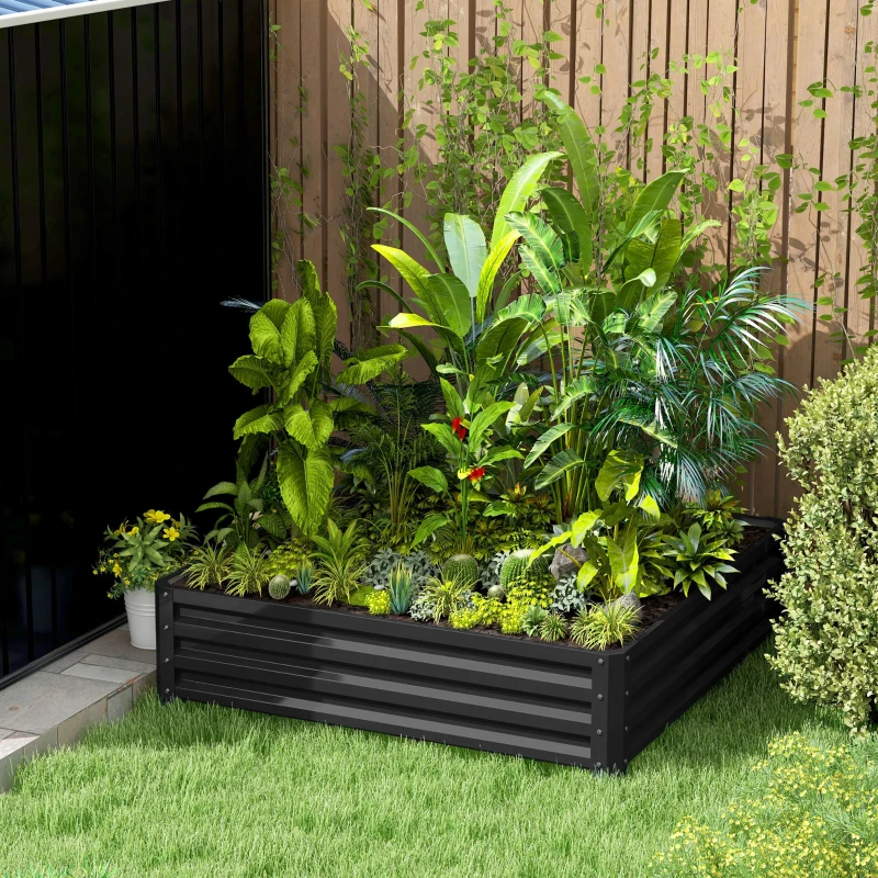 Outsunny Carré potager de jardin acier galvanisée 120 x 120 x 30 cm gris