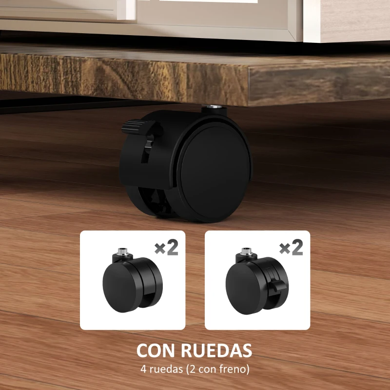 HOMCOM Mesa Auxiliar en Forma de C con Ruedas Bandeja Superior y Estante Inferior para Sofá o Cama 52x34x60 cm Marrón y Negro