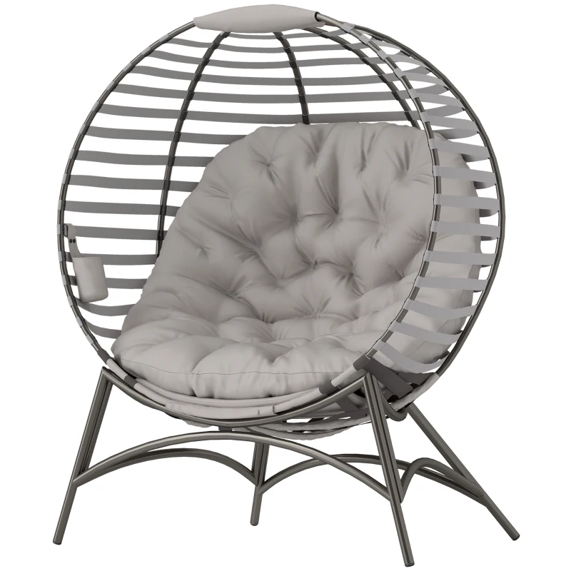 Outsunny Egg Chair with Cushion & Side Pocket - Light Grey