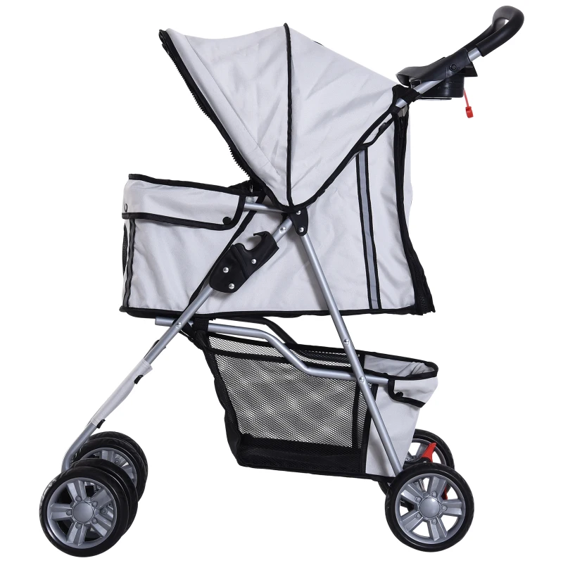 PawHut Hundewagen Hundebuggy bis 10 kg Klappbar verstellbares Vordach 2 Becherhalter Sonnendach Silber