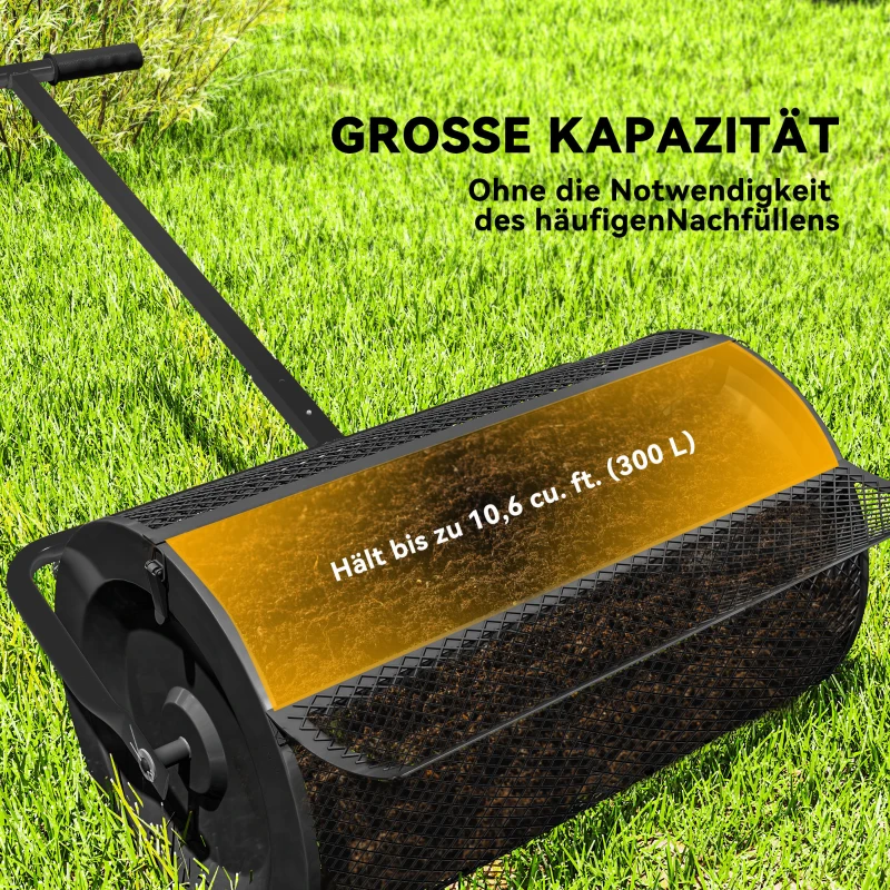 Rozsiewacz Kompostu Outsunny 75L 61x40 cm, Metalowy z T-Uchwytem, Siatkowy, Czarny