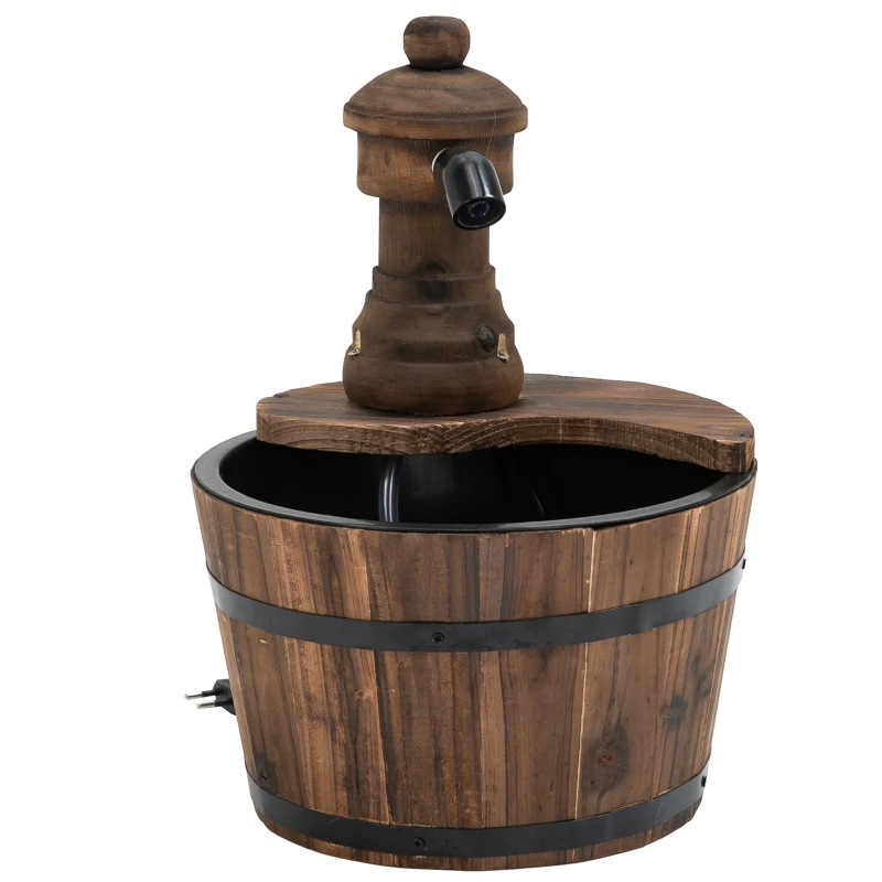 Outsunny Gartenbrunnen Springbrunnen Zierbrunnen Fassbrunnen Wasserfall Holzeimer Tannenholz + Metall Naturholz Ø27 x 37 cm