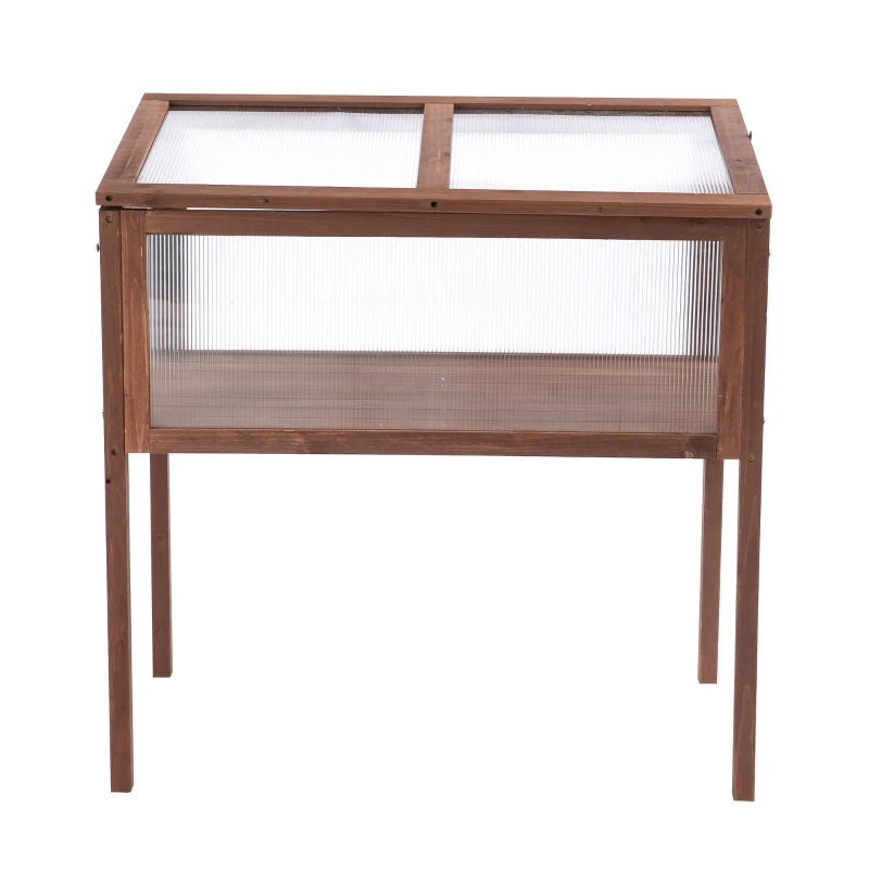 Outsunny Hochbeet aus Holz Frühbeet 90 x 50 x 93 cm Gewächstisch mit Abdeckung wetterfes Kräuterbeet Pflanzkasten für Garten, Balkon und Terrasse Braun