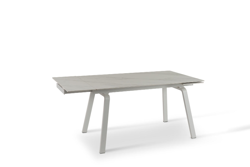 E-STYLO Tavolo allungabile con top marmo bianco in ceramica e gambe in metallo bianco, 80cm X 140/200cm H.76cm