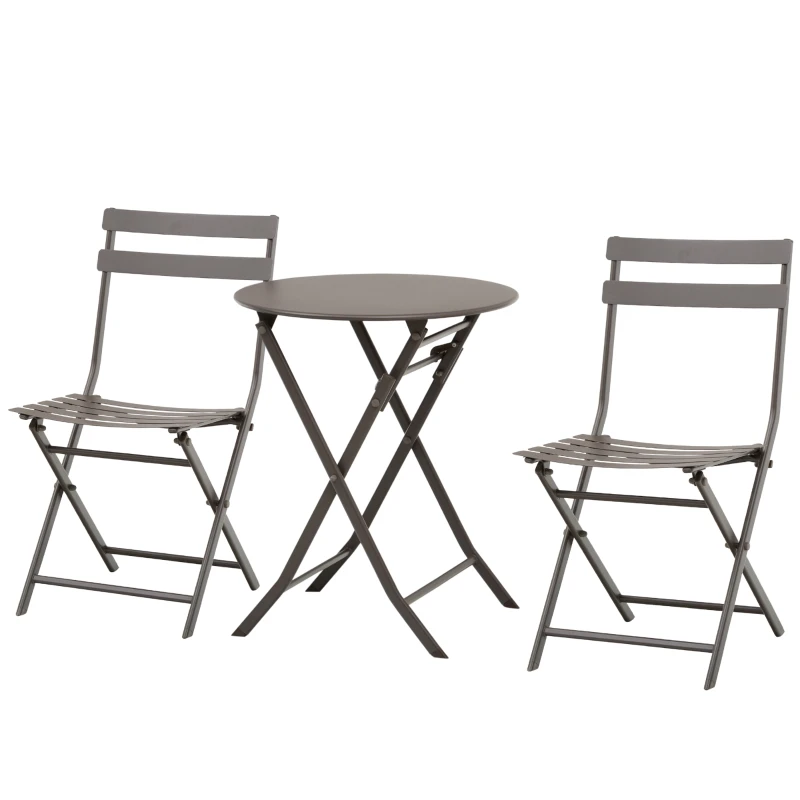 Outsunny Masuta cu Scaune pentru Gradina Pliabile din Otel Maro Set 3 piese