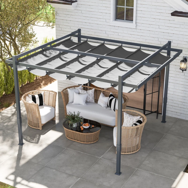 Outsunny Pergola Pavillon ca. 3,5x3m Aluminium Stabil winterfest Sonnenschutz mit verstellbares Schiebedach Grau(m-7)