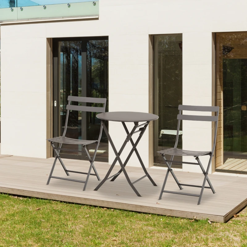 Outsunny Masuta cu Scaune pentru Gradina Pliabile din Otel Maro Set 3 piese