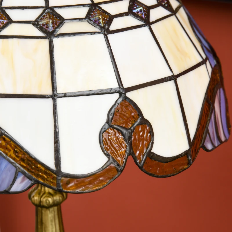 HOMCOM Lámpara de Mesa Hecha a Mano Estilo Clásico Lámpara de Noche de Vidrio para Dormitorio Salón Ø30x48 cm Multicolor