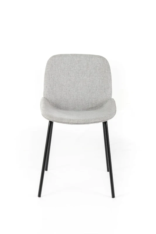 E-STYLO Set di 4 sedie da pranzo in tessuto grigio chiaro e gambe in metallo nero, 57cm X 46cm H.80cm