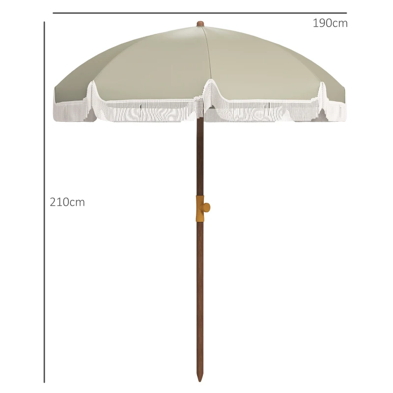 Outsunny Sombrilla de Playa con Flecos Ø190x210 cm con Protección UV40+ Antiviento Impermeable y Bolsa de Transporte Verde