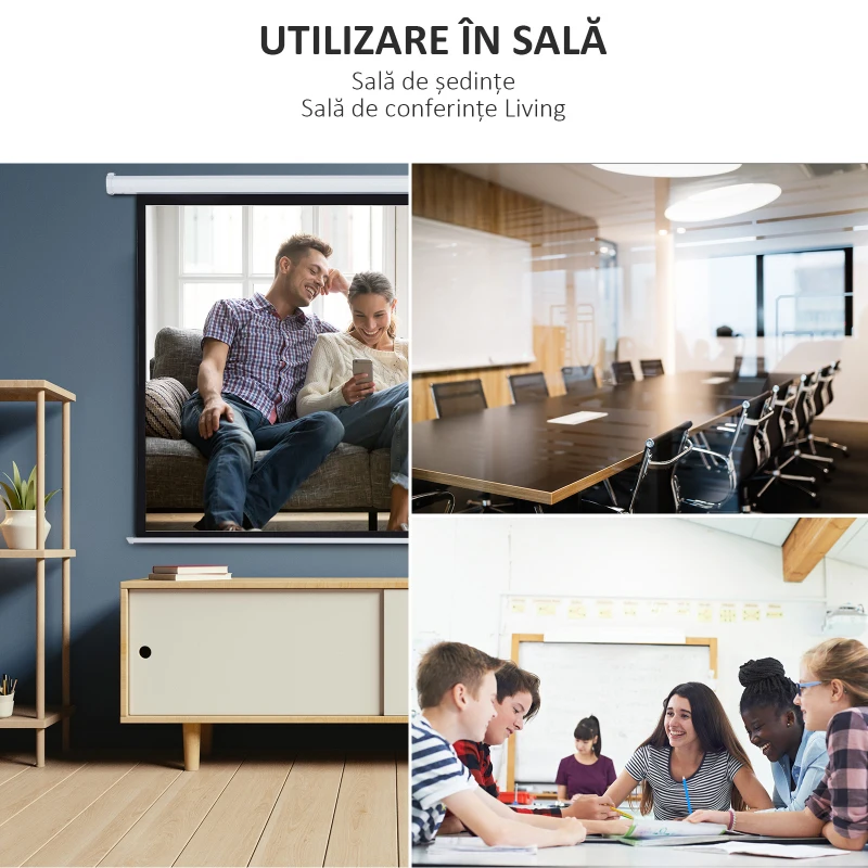 Homcom Ecran Proiectie Motorizat 100inch Alb Perlat si telecomanda