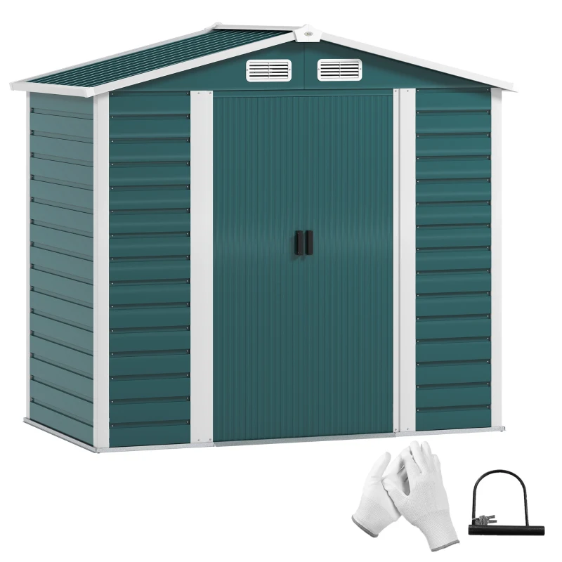Outsunny Abrigo de Jardim Exterior 2,36m² 213x120x194 cm com Base Reforçada (Piso NÃO Incluído) e Portas de Correr Verde