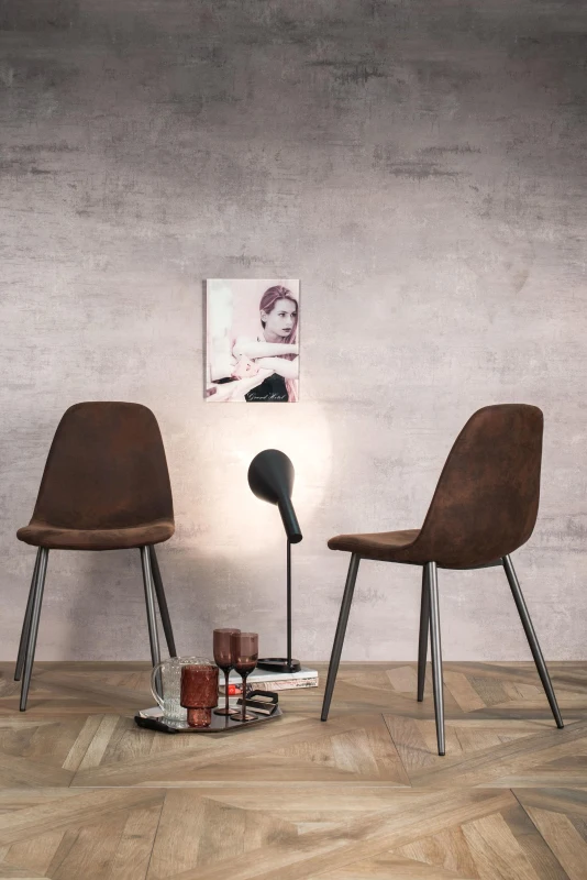 E-STYLO Sedia in similpelle moka vintage con gambe in metallo antracite, imbottita, 44cm X 50cm H. 84cm.