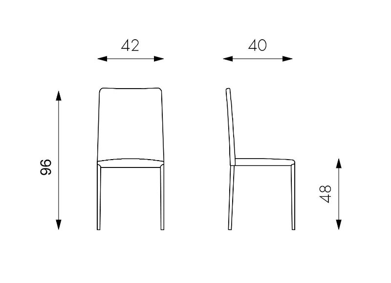 E-STYLO Sedia in similpelle bianco con gambe in metallo bianco, imbottita, impilabile, 40cm X 42cm H. 96cm.