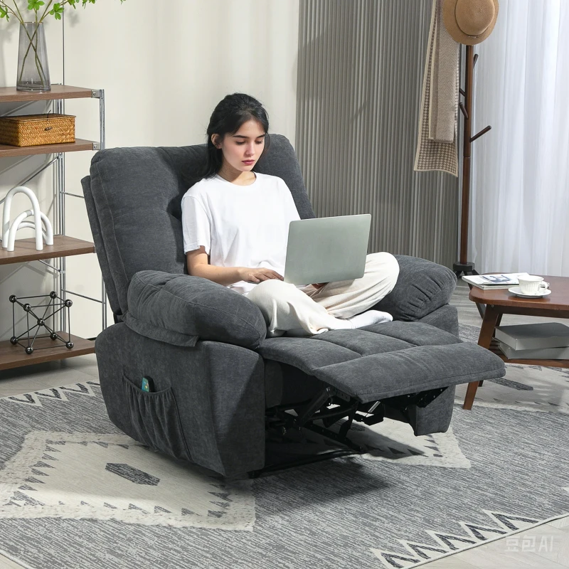 HOMCOM Relaxstoel met Massage, 8 Vibratiepunten, Verstelbare Voetsteun, Zijvak, Ligstoel, Grijs(m-2)