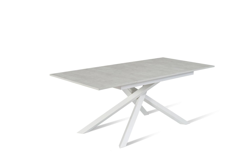 E-STYLO Tavolo allungabile con top cemento bianco in melaminico e base in metallo bianco, 90cm X 140/190cm H.76cm