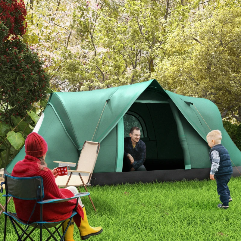 Outsunny Tenda da Campeggio 6 Posti Idrorepellente con Protezione UV, Pali in Fibra di Vetro, 4.55x2.3x1.8 m, Verde