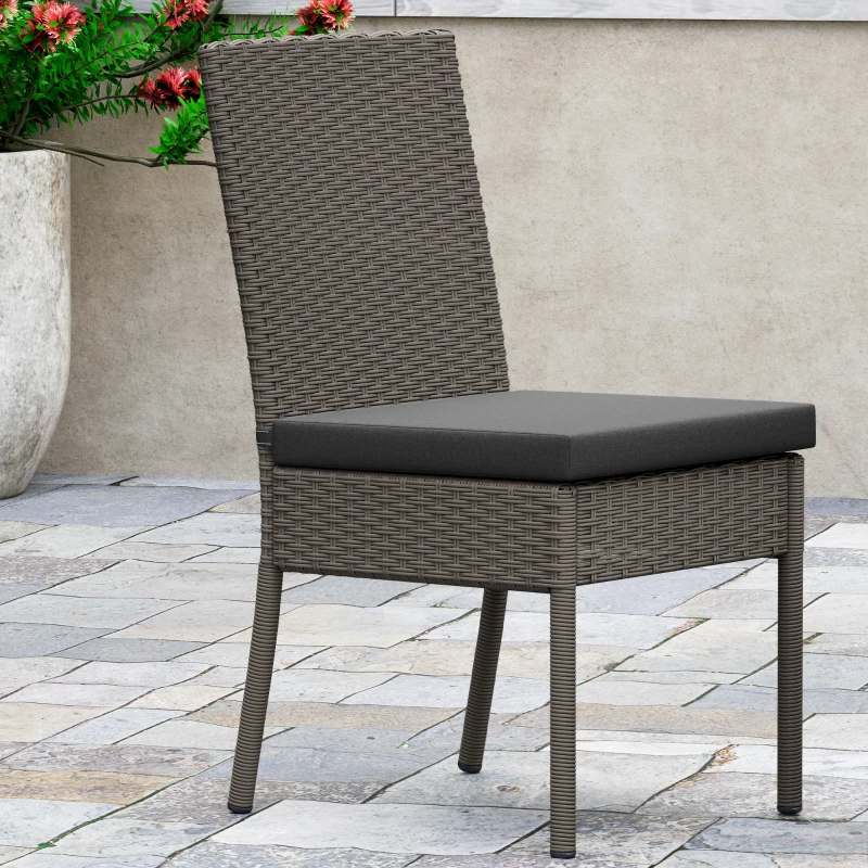 Outsunny Set of Four Armless Rattan Garden Chairs - Dark Grey