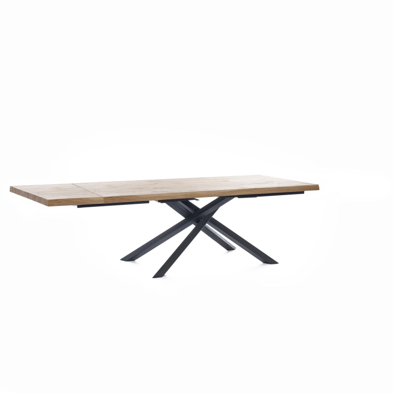 E-STYLO Tavolo allungabile con top in rovere naturale e gambe in metallo nero, 100cm X 200/300cm H.76cm