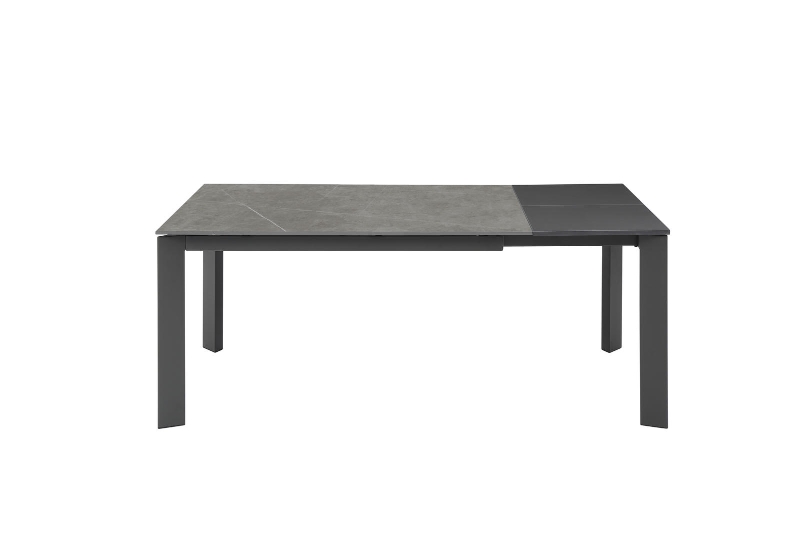 E-STYLO Tavolo allungabile con top in ceramica marmo grigio e base in metallo grigio, 90cm X 140/190cm H.76cm