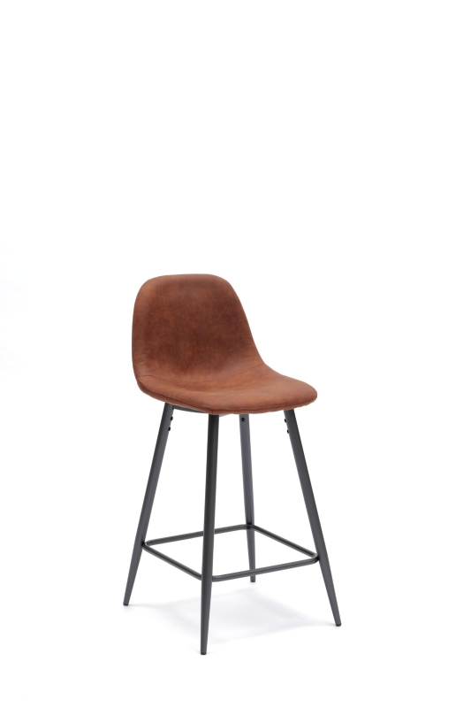 E-STYLO Sgabello in similpelle marrone con gambe in metallo antracite, imbottito, 50cm X 43cm H. 93cm.