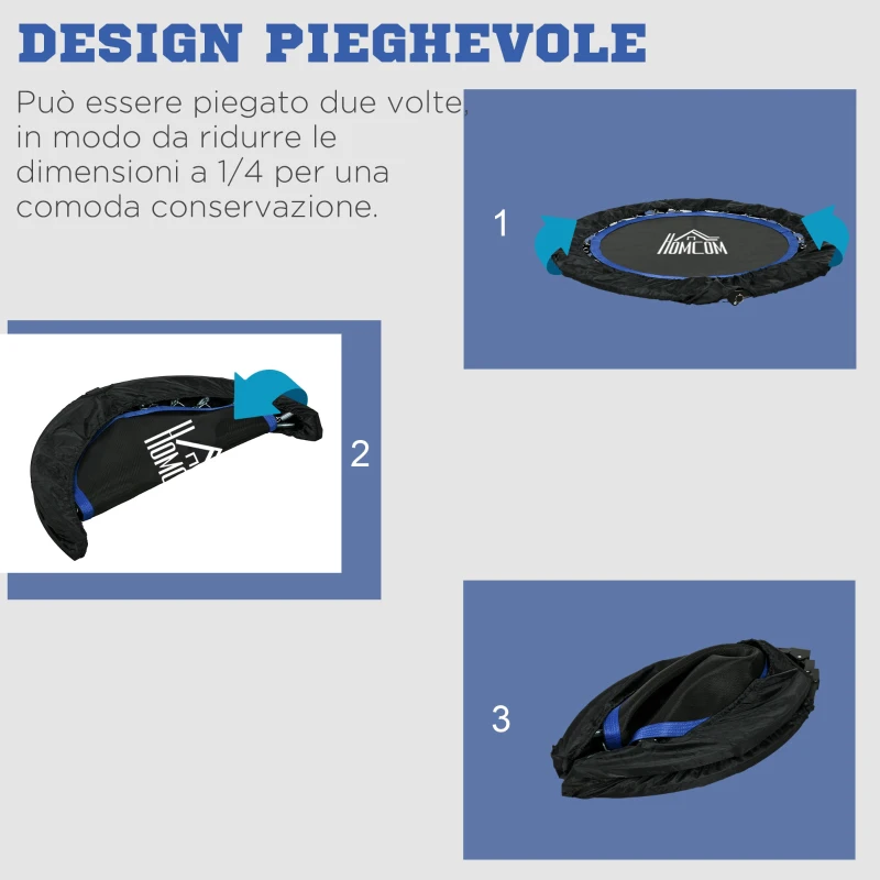 HOMCOM Mini Trampolino Fitness Ø102 cm Pieghevole con Manubrio Regolabile in Altezza, Blu