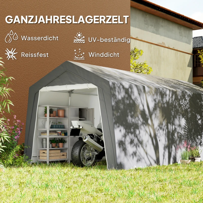 Outsunny 3 x 6 m Wasserdichter Gartenschuppen mit UV-beständiger Kunststoff-Plane und Metallgestell, Hellgrau(m-4)