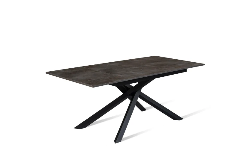 E-STYLO Tavolo allungabile con top cemento grigio in melaminico e base in metallo nero, 90cm X 140/190cm H.76cm