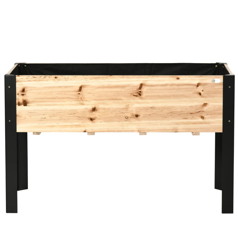 Outsunny Hochbeet Pflanzkasten Blumenkasten Blumentopf Kräuterbeet mit Vliesstoff Massivholz Stahl Natur+Schwarz 120 x 60 x 74 cm