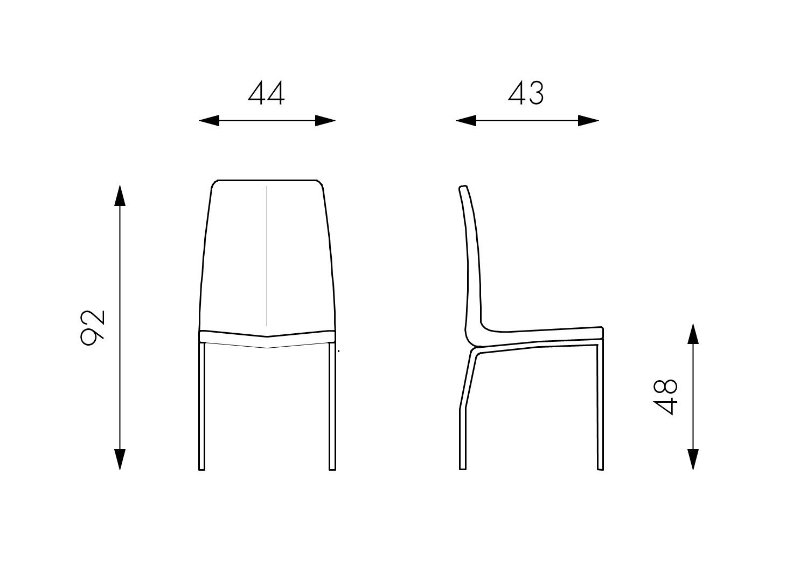 E-STYLO Sedia in similpelle bianco imbottito e gambe in metallo grigio , 43cm X 44cm H. 92cm.
