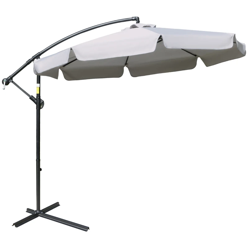 Outsunny Ombrellone da Giardino a Braccio con Apertura a Manovella in Metallo e Poliestere, Ø2.7x2.7 m, Grigio