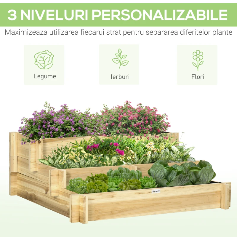 Jardiniera 3 Niveluri din Lemn de Brad – Cultivare Usoara in Gradina