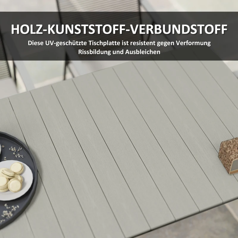 Outsunny Sitzgruppe 7-teilig Metall Essgruppe für 6 Personen Esstisch mit Tisch 6 Stühlen Esszimmergruppe Grau+Schwarz