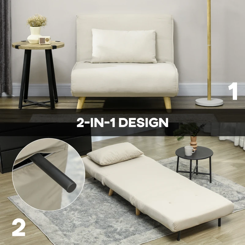 HOMCOM Klappsessel mit Bettfunktion, Klappbarer Relaxsessel in Samtoptik, Verstellbare Lehne, bis 120 kg belastbar, Beige(m-6)