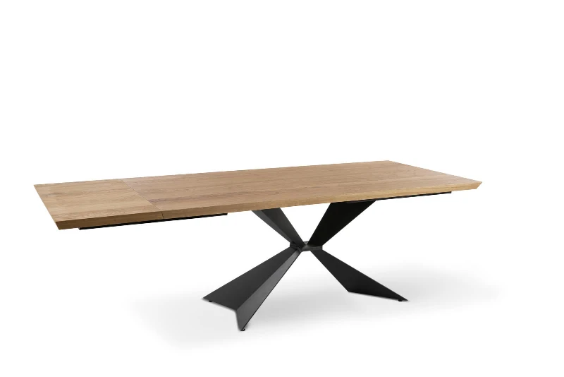 E-STYLO Tavolo allungabile con top impiallacciato rovere naturale e gambe in metallo nero, 100cm X 200/300cm H.76cm
