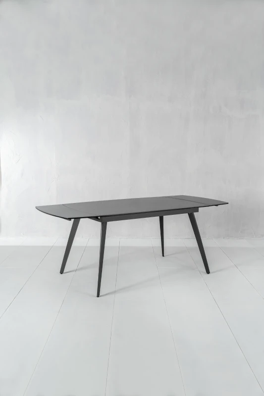 E-STYLO Tavolo allungabile con top in ceramica grigio antracite opaco e vetro temperato, struttura in metallo antracite, 90cm X 140/170/200cm H.76cm