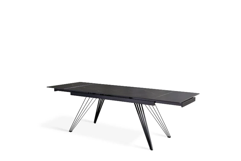 E-STYLO Tavolo allungabile con top marmo nero in ceramica e gambe in metallo nero opaco, 90cm X 160/240 cmcm H.76cm