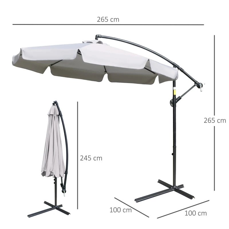 Outsunny Ombrellone da Giardino a Braccio con Apertura a Manovella in Metallo e Poliestere, Ø2.7x2.7 m, Grigio