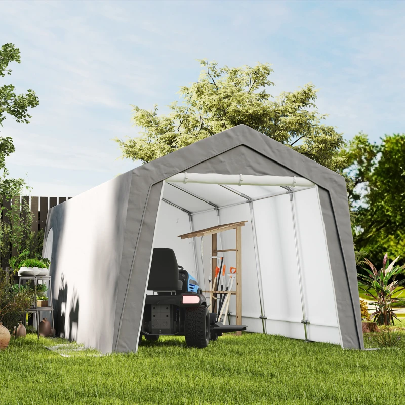 Outsunny 3 x 6 m Wasserdichter Gartenschuppen mit UV-beständiger Kunststoff-Plane und Metallgestell, Hellgrau(m-7)