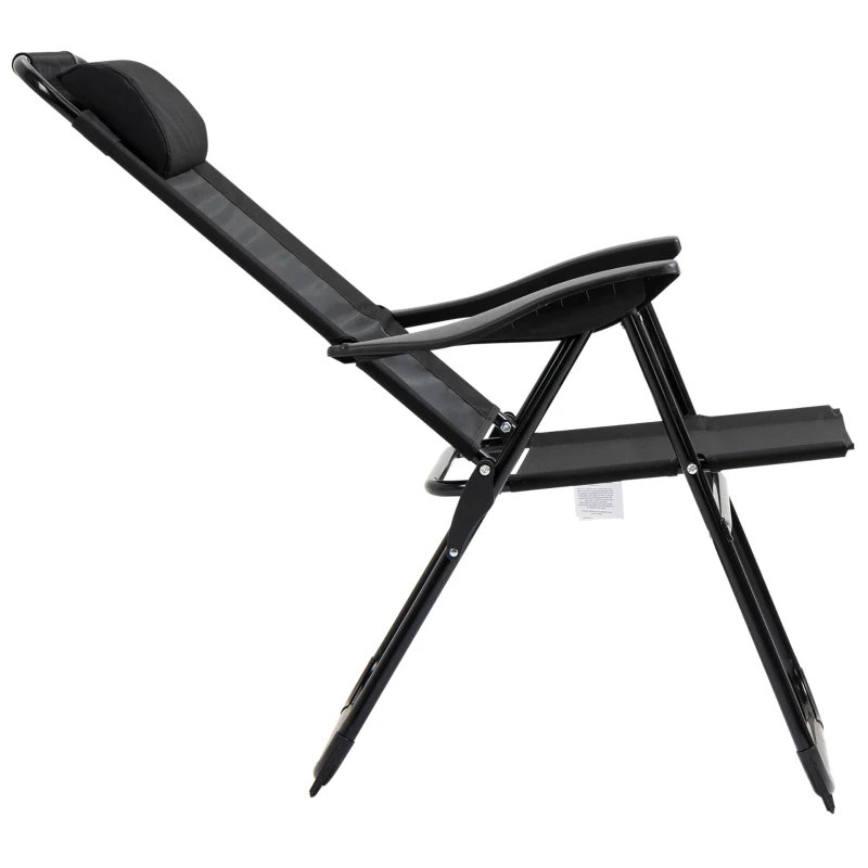 Outsunny Klappstuhl 2er-Set, Klappliege, wetterfest, 5-fach verstellbare Rückenlehne, Metallgestell, Schwarz
