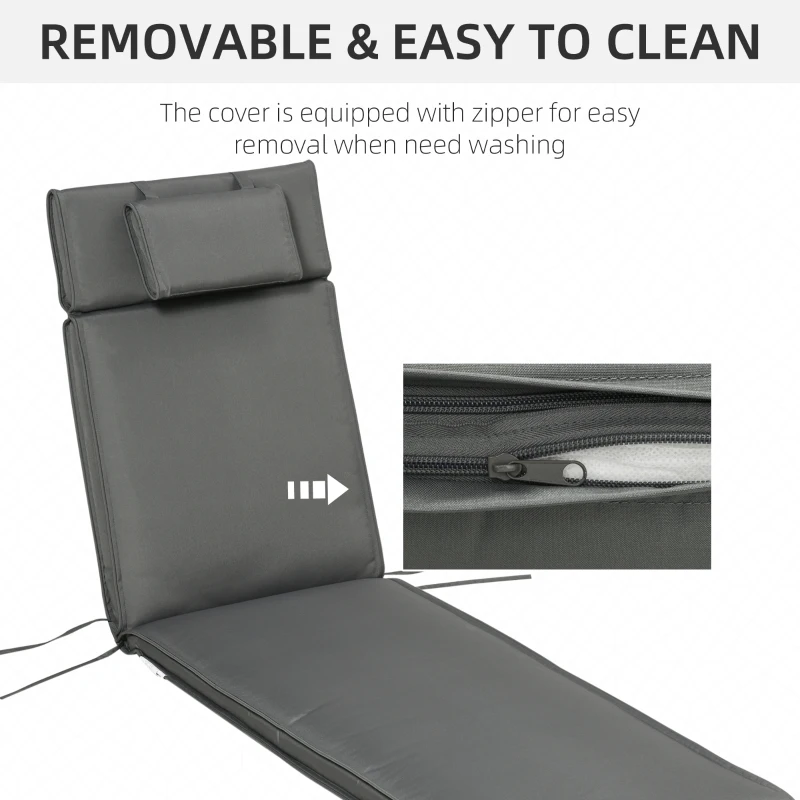 Outsunny Garden Sun Lounger Cushion Replacement Soft Sunbed Reclining Chair Relaxer Pad with Pillow, Cushion ONLY - Grey