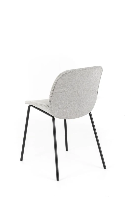 E-STYLO Set di 4 sedie da pranzo in tessuto grigio chiaro e gambe in metallo nero, 57cm X 46cm H.80cm