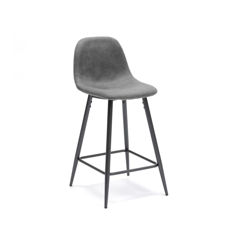 E-STYLO Sgabello in similpelle grigio vintage con gambe in metallo antracite, imbottito, 50cm X 43cm H. 91cm.