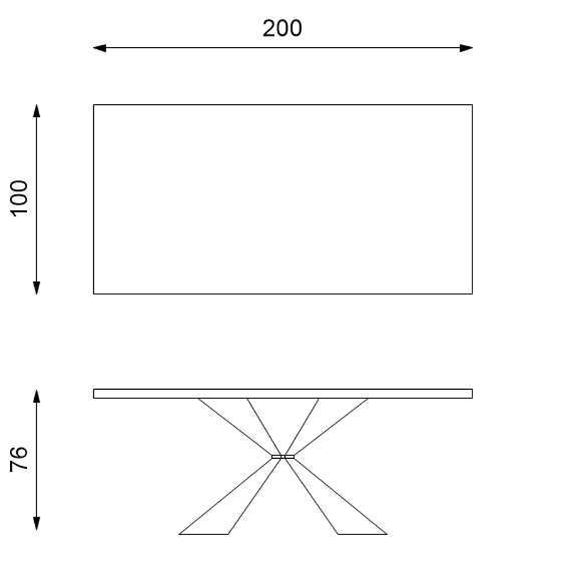 E-STYLO Tavolo fisso con top impiallacciato rovere naturale e gambe in metallo nero, 100cm X 200cm H. 76cm.