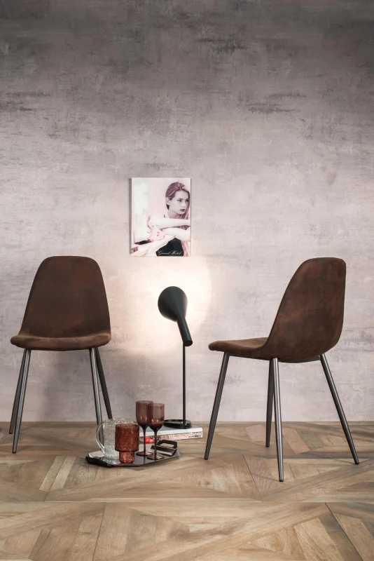 E-STYLO Sedia in similpelle tortora con gambe in metallo antracite, imbottita, 44cm X 50cm H. 84cm.