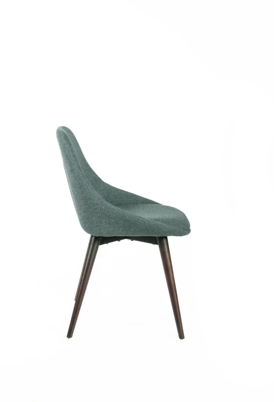 E-STYLO Sedia da pranzo in tessuto verde con gambe e struttura in massello di noce, 58cm X 49cm H. 85cm.