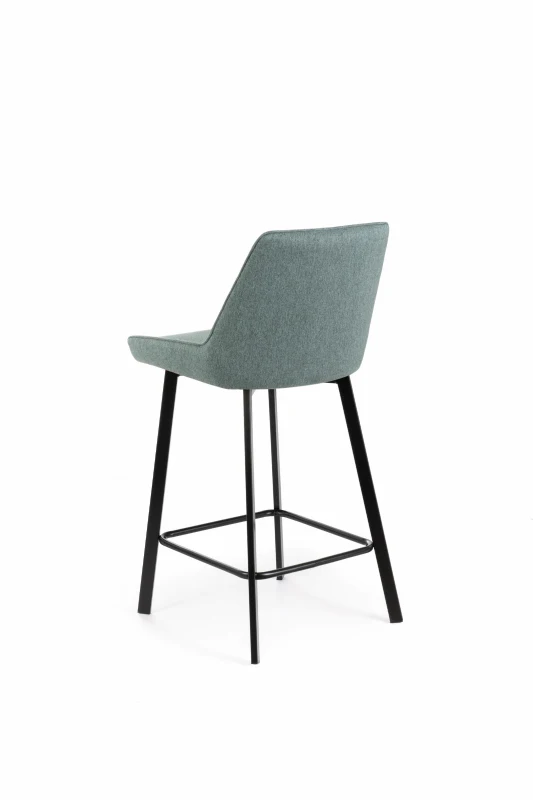 E-STYLO Sgabello da cucina in tessuto acquamarina con gambe nere, imbottito con poggiapiedi, 50cm X 44cm H. 94cm.